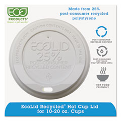 Eco-Products® EcoLid 25% Recyycled Content Hot Cup Lid, White, Fits 10 oz to 20 oz Cups, 100/Pack, 10 Packs/Carton