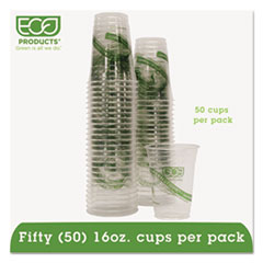 Eco-Products® GreenStripe Renewable and Compostable Cold Cups Convenience Pack, 16 oz, Clear, 50/Pack, 10 Packs/Carton