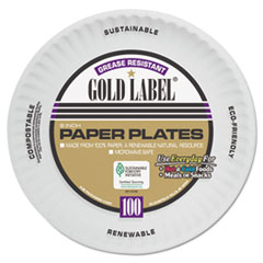 AJM Packaging Corporation Coated Paper Plates, 9" dia, White, 100/Pack, 12 Packs/Carton
