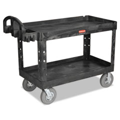 Rubbermaid® Commercial Heavy-Duty Utility Cart with Lipped Shelves, Plastic, 2 Shelves, 750 lb Capacity, 26" x 55" x 33.25", Black