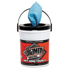 Brawny® Professional Wet Hand Towels, 1-Ply, 8.6 x 12.2, Fresh Scent, Blue, 84/Pail, 6/Carton