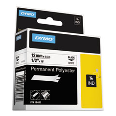 DYMO® Rhino Permanent Poly Industrial Label Tape, 0.5" x 18 ft, White/Black Print