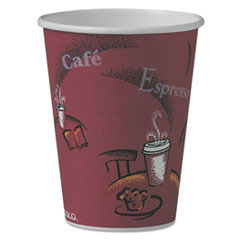 SOLO® Paper Hot Drink Cups in Bistro Design, 12 oz, Maroon, 50/Pack