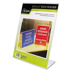 NuDell™ Clear Plastic Sign Holder, Stand-Up, Slanted, 8 1/2 x 11