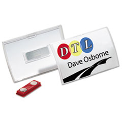 Durable® Click-Fold Convex Name Badge Holder, Double Magnets, 3 3/4 x 2 1/4, Clear, 10/Pk