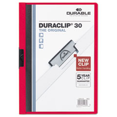 Durable® Vinyl DuraClip Report Cover w/Clip, Letter, Holds 30 Pages, Clear/Red