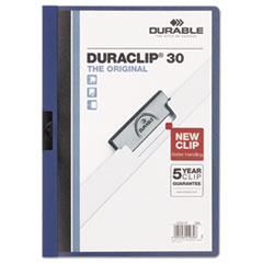 Durable® Vinyl DuraClip Report Cover, Letter, Holds 30 Pages, Clear/Dark Blue