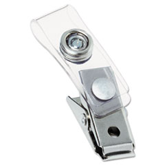 Swingline® GBC® Badge Clips with Plastic Straps, 0.5" x 1.5", Clear/Silver, 100/Box