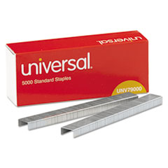 Universal® Standard Chisel Point Staples, 0.25" Leg, 0.5" Crown, Steel, 5,000/Box, 5 Boxes/Pack, 25,000/Pack