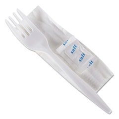 GEN Wrapped Cutlery Kit, 6,25", Fork/Napkin/Salt, Polypropylene, White, 500/Carton