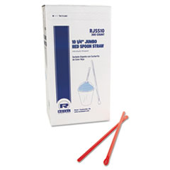 AmerCareRoyal® Jumbo Spoon Straw, 10.25", Plastic, Red, 300/Pack, 18 Packs/Carton