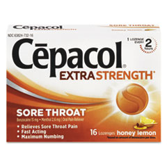 Cepacol® Extra Strength Sore Throat Lozenges, Honey Lemon, 16 Lozenges/Box, 24 Box/Carton