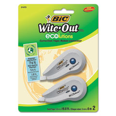 BIC® Wite-Out Ecolutions Mini Correction Tape, White, 1/5" x 235", 2/Pack