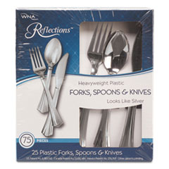 WNA Heavyweight Plastic Cutlery Combo: Fork, Knife, Spoon; Silver, 75/Pack
