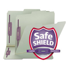 Recycled Pressboard Folders, Two SafeSHIELD Coated Fasteners, 2/5-Cut: R of C, 1" Expansion, Letter Size, Gray-Green, 25/Box