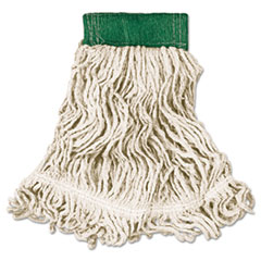 Rubbermaid® Commercial Super Stitch Looped-End Wet Mop Head, Cotton/Synthetic, Medium, Green/White