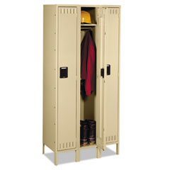 Single-Tier Locker with Legs, Three Lockers with Hat Shelves and Coat Rods, 36w x 18d x 78h, Sand