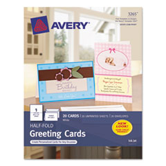 Avery® Half-Fold Greeting Cards with Matching Envelopes, Inkjet, 85 lb, 5.5 x 8.5, Matte White, 1 Card/Sheet, 20 Sheets/Box