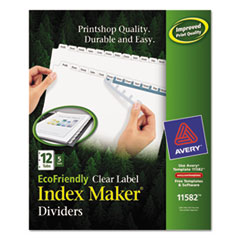 Index Maker EcoFriendly Print and Apply Clear Label Dividers with White Tabs, 12-Tab, 11 x 8.5, White, 5 Sets