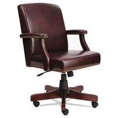 Alera® Alera Traditional Series Mid-Back Chair, Mahogany Finish/Oxblood Vinyl