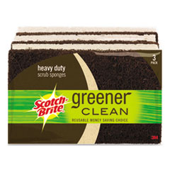 Scotch-Brite® Greener Clean Heavy-Duty Scrub Sponge, 4.5 x 2.7, 0.6" Thick, Light Brown, 3/Pack