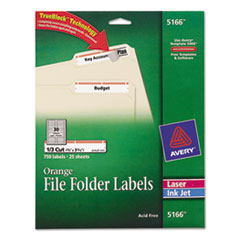 Avery® Permanent File Folder Labels, TrueBlock, Inkjet/Laser, Orange Border, 750/Pack