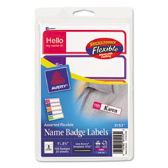 Avery® Flexible Self-Adhesive Mini Badge Labels, 1 x 3 3/4, Hello, Bright Asst, 100/PK