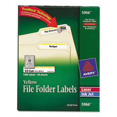 Avery® Permanent File Folder Labels, TrueBlock, Inkjet/Laser, Yellow Border, 1500/Box