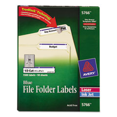Avery® Permanent File Folder Labels, TrueBlock, Inkjet/Laser, Blue, 1500/Box