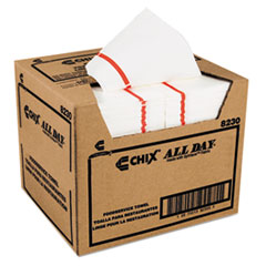 Chix® Foodservice Towels, 1-Ply, 12.25 x 21, White/Red Stripe, 200/Carton