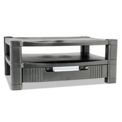 Two-Level Monitor Stand, 17" x 13.25" x 3.5" to 7", Black, Supports 50 lbs