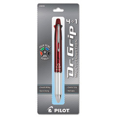Pilot® Dr. Grip 4 + 1 Multi-Function Pen/Pencil, 4 Assorted Inks, Burgundy Barrel