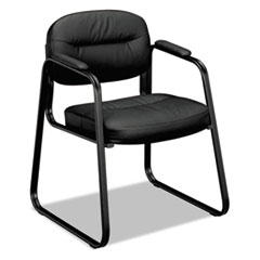 HON® HVL653 SofThread Bonded Leather Guest Chair, 22.25" x 23" x 32", Black Seat, Black Back, Black Base
