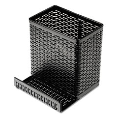 Artistic® Urban Collection Punched Metal Pencil Cup/Cell Phone Stand, Perforated Steel, 3.5 x 3.5, Black
