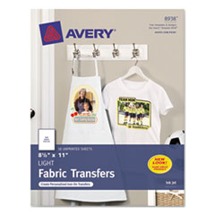 Avery® Light Fabric Transfers for Inkjet Printers, 8 1/2 x 11, White, 18/Pack