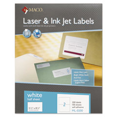 MACO® White Laser/Inkjet Internet Shipping Labels, 5 1/2 x 8 1/2, 200/Box