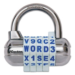 Master Lock® Password Plus Combination Lock, Hardened Steel Shackle, 2.5" Wide, Chrome/Assorted