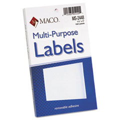 MACO® Multi-Purpose Self-Adhesive Removable Labels, 1 1/2 x 3, White, 160/Pack
