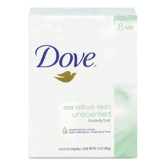 Dove® Sensitive Skin Bath Bar, Unscented, 4.5 oz Bar, 8 Bars/Pack, 9 Packs/Carton
