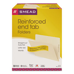 Smead™ Heavyweight Manila End Tab Folders, 9.5" High Front, Straight Tabs, Letter Size, 0.75" Expansion, Manila, 100/Box