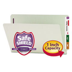 Smead™ End Tab Pressboard Classification Folders, Two SafeSHIELD Coated Fasteners, 1" Expansion, Legal Size, Gray-Green, 25/Box