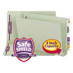 Smead™ End Tab Pressboard Classification Folders, Two SafeSHIELD Coated Fasteners, 3" Expansion, Legal Size, Gray-Green, 25/Box