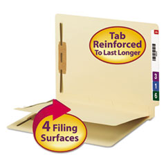 Smead™ Fastener Folder with Divider, 0.75" Expansion, 1 Divider, 4 Fasteners, Letter Size, Manila Exterior, 50/Box