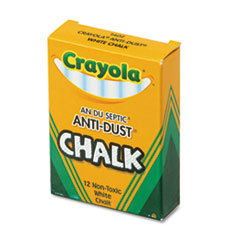 Crayola® Nontoxic Anti-Dust Chalk, 3" x 0.31" Diameter, White, 12 Sticks/Box