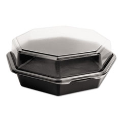 Dart® OctaView Hinged-Lid Cold Food Containers, 42 oz, 9.57 x 9.2 x 3.2, Black/Clear, 100/Carton