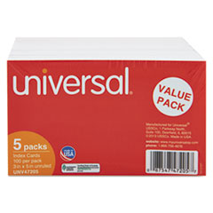 Universal® Unruled Index Cards, 3 x 5, White, 500/Pack