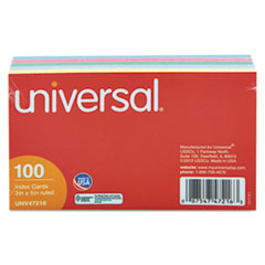 Universal® Index Cards, 3 x 5, Blue/Violet/Green/Cherry/Canary, 100/Pack