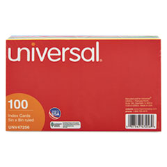 Universal® Index Cards, 5 x 8, Blue/Salmon/Green/Cherry/Canary, 100/Pack