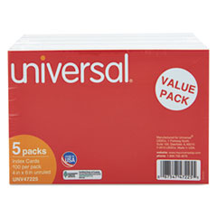 Universal® Unruled Index Cards, 4 x 6, White, 500/Pack