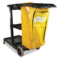 Impact® Janitorial Cart, Plastic, 3 Shelves, 1 Bin, 20.5" x 48" x 38", Yellow